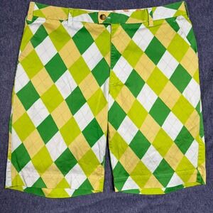 Loudmouth Argyle Golf Shorts Mens Size 38 Green Yellow White‎ Funky Pattern